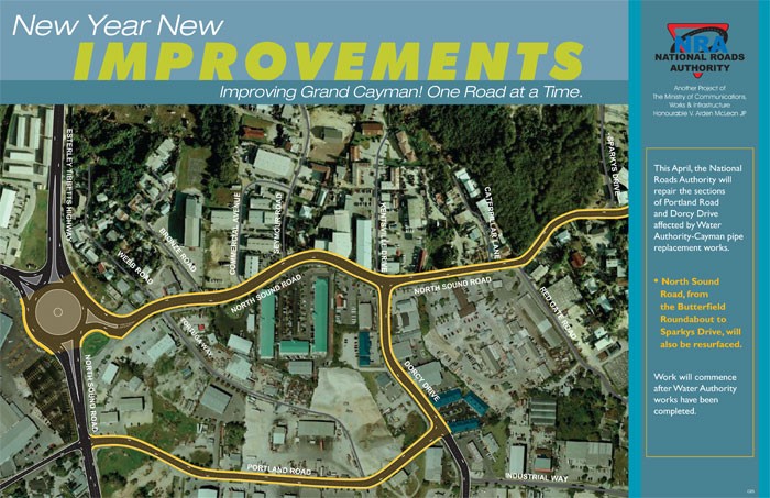 North Sound Road, from the Butterfield Roundabout to Sparkys Drive, will also be resurfaced.